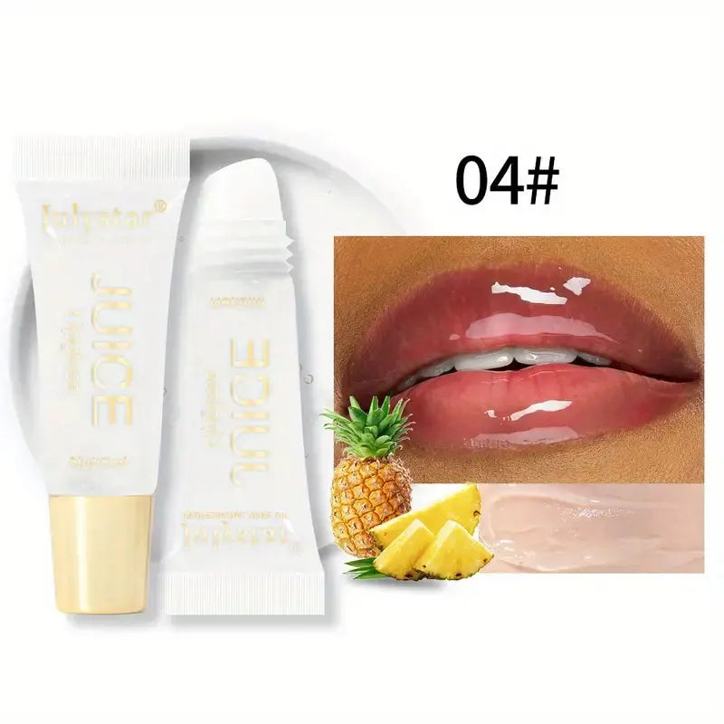 Transparent Lip Oil Jelly that moisturizes and softens lips. Fruity scent and glossy finish