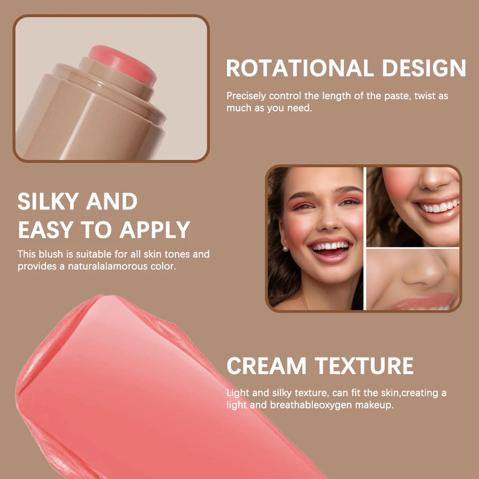 3-in-1 Blush Stick, moisturized face and lips with long-lasting color and natural shine