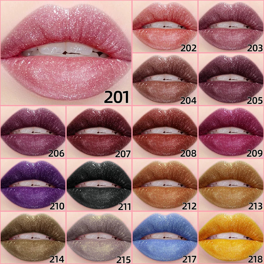 Lip gloss with 18 bright colors, long-lasting and waterproof. Moisturizes and adds shine to lips.