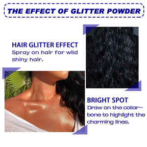 Silver glitter spray for hair and body, with instant holographic shine