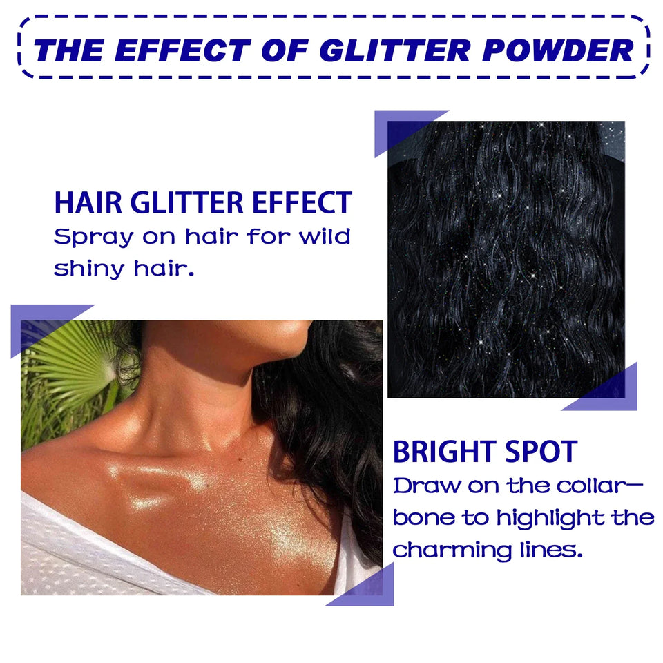 Silver glitter spray for hair and body, with instant holographic shine