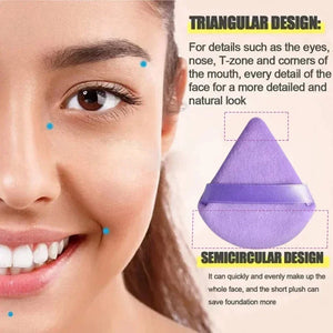 Kit with 12 triangular makeup sponges. Perfect for applying foundation, powder, and liquids with an even finish