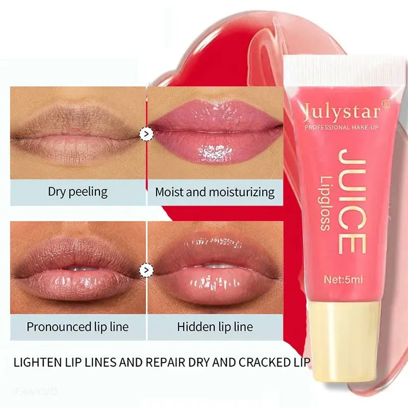 Transparent Lip Oil Jelly that moisturizes and softens lips. Fruity scent and glossy finish