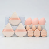 Kit with 12 triangular makeup sponges. Perfect for applying foundation, powder, and liquids with an even finish