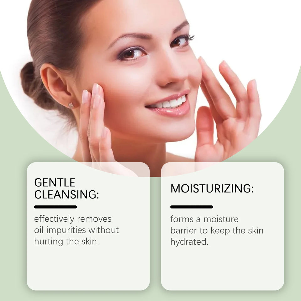 Facial cleansing gel with hyaluronic acid. Hydrates, cleans pores, and exfoliates without drying out