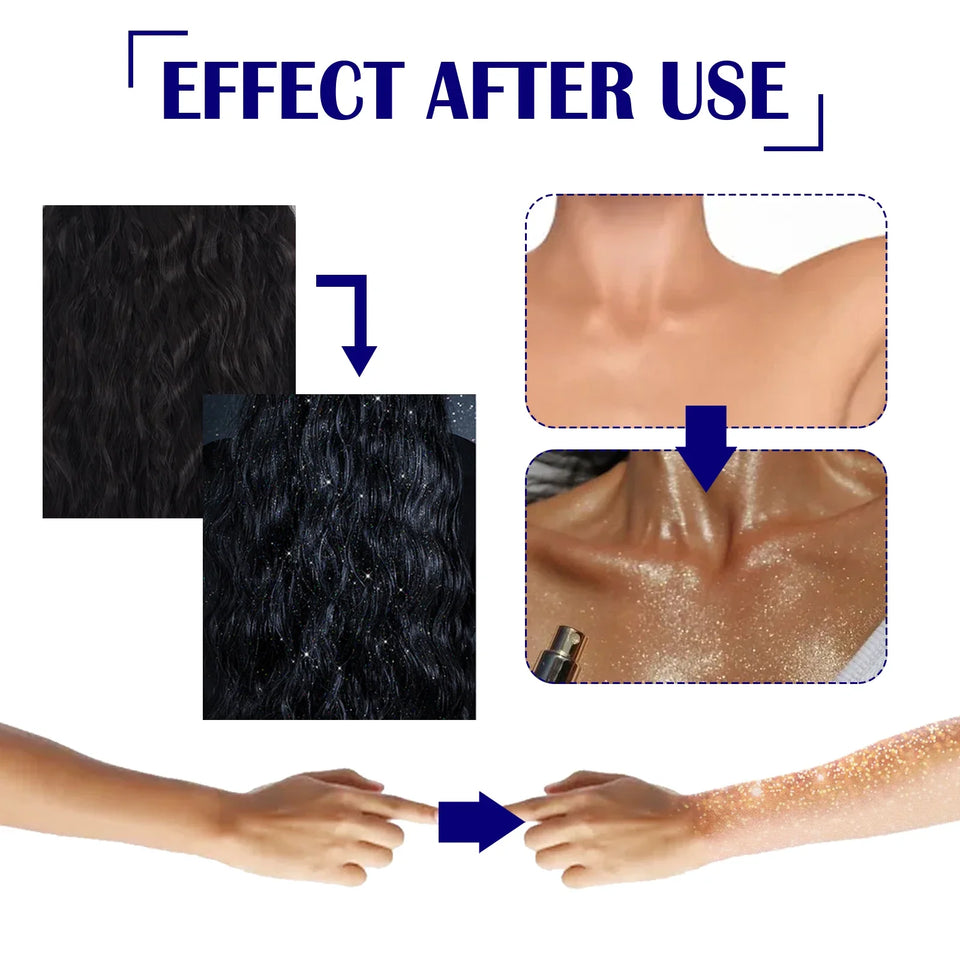 Silver glitter spray for hair and body, with instant holographic shine