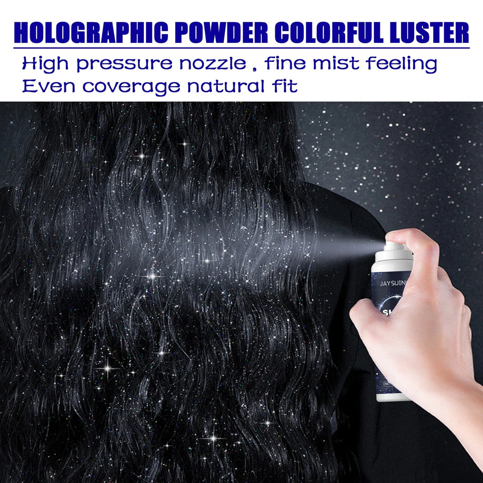Silver glitter spray for hair and body, with instant holographic shine