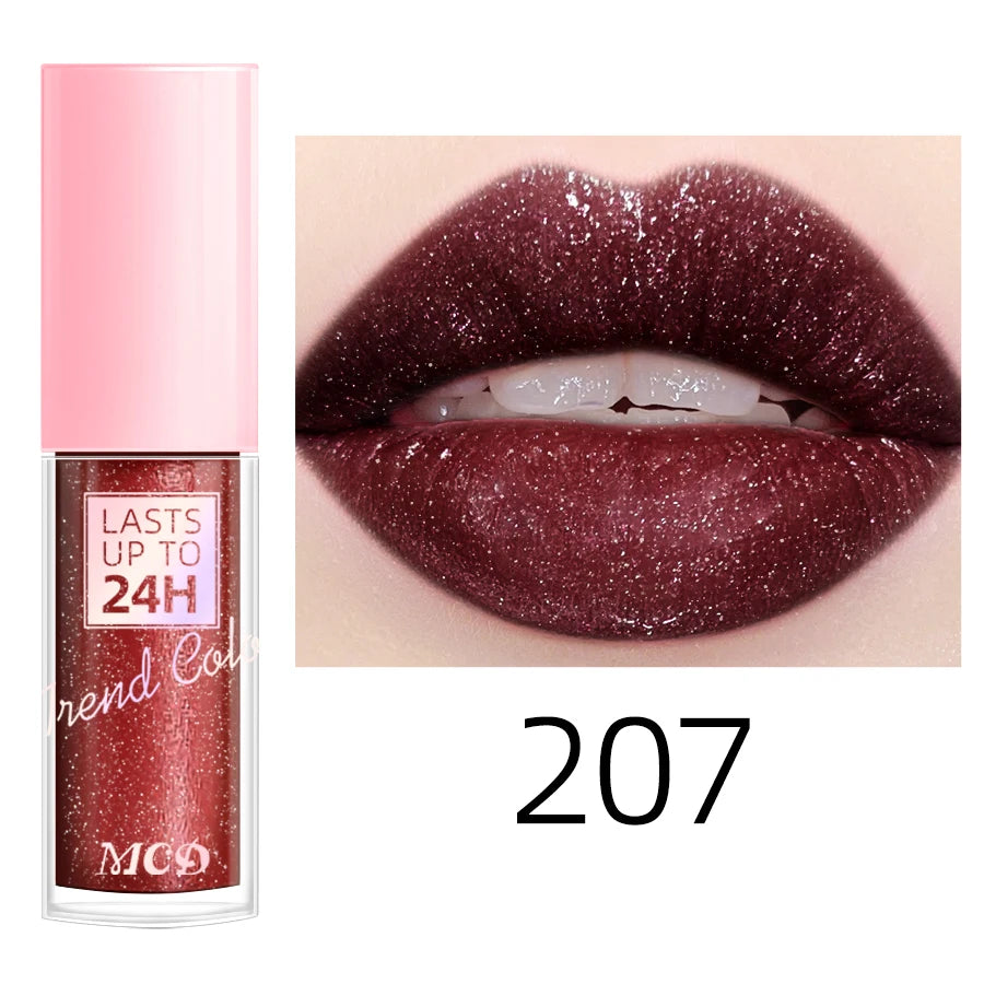 Lip gloss with 18 bright colors, long-lasting and waterproof. Moisturizes and adds shine to lips.