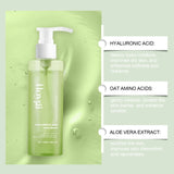 Facial cleansing gel with hyaluronic acid. Hydrates, cleans pores, and exfoliates without drying out